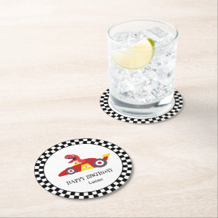 Dessous-de-verre Rond En Papier Red Birthday Dinosaur race voiture garçon course n