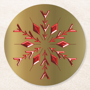 Dessous-de-verre Rond En Papier Red Christmas Stars on Gold