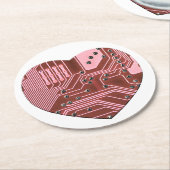 Dessous-de-verre Rond En Papier Red Heart Circuit Board Valentines (Incliné)