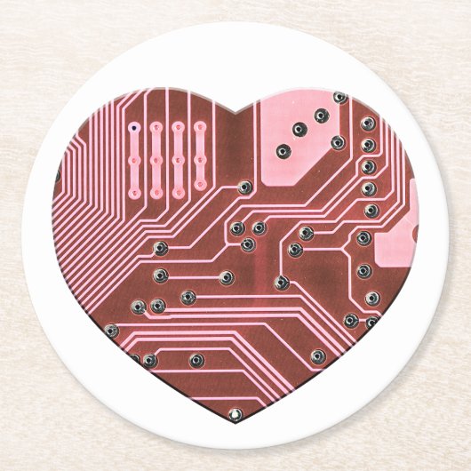 Dessous-de-verre Rond En Papier Red Heart Circuit Board Valentines (Devant)