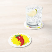 Dessous-de-verre Rond En Papier Red Hot Pepper Diva Paint Splatter (En situation)