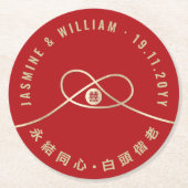 Dessous-de-verre Rond En Papier Red Knot Union Double Bonheur Mariage chinois (Devant)
