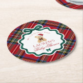 Dessous-de-verre Rond En Papier Red Tartan Plaid Christmas Bear Baby Shower (Incliné)