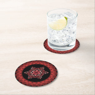 Dessous-de-verre Rond En Papier Red Winter Snowflon bord dentelle