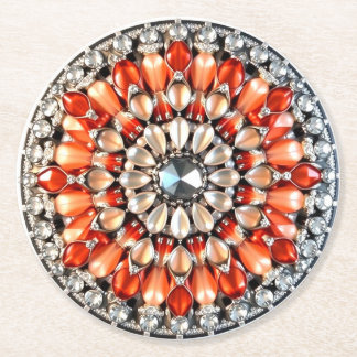 Dessous-de-verre Rond En Papier Regard fantaisie orange orné de joyaux