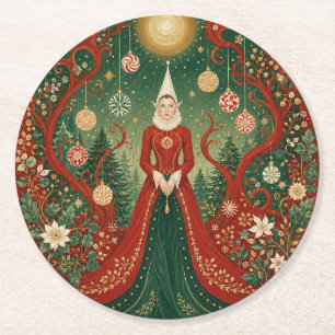 Dessous-de-verre Rond En Papier Reine des elfes de la forêt enchantée de Noël