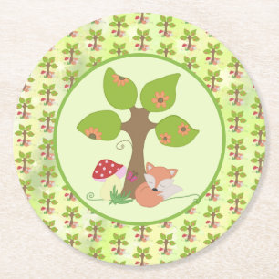 Dessous-de-verre Rond En Papier renard sous l'arbre