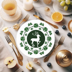 Dessous-de-verre Rond En Papier Rennes de couronnes vertes de Noël