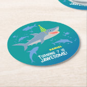 Dessous-de-verre Rond En Papier Requin souriant sous la mer garçon fête d'annivers (Incliné)