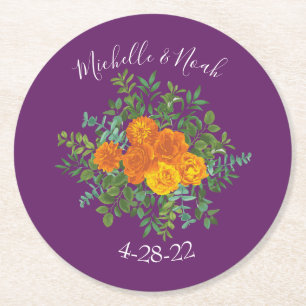 Dessous-de-verre Rond En Papier Ressort Rose orange violet Mariage