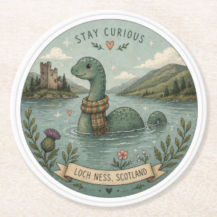 Dessous-de-verre Rond En Papier Restez Curieux Cozy Cryptide Nessie Monstre du Loc