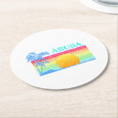 Dessous-de-verre Rond En Papier Retro Beach Sunset Aruba (Incliné)