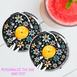 Dessous-de-verre Rond En Papier Retro Floral Vinyl Record Design Anniversaire Pers