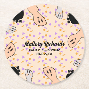 Dessous-de-verre Rond En Papier Retro Halloween Ghost Notre Petit Baby shower Boo