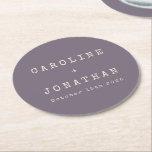 Dessous-de-verre Rond En Papier Rétro minimaliste Dusty Purple Mariage de machine<br><div class="desc">Police minimaliste Retro Police Dessous de verre de papier rond de mariage personnalisé dans foncé Dusty violet</div>