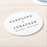 Dessous-de-verre Rond En Papier Rétro minimaliste épiteuse blanche Mariage personn<br><div class="desc">Police minimaliste rétro Police Dessous de verre de papier rond de mariage personnalisé en blanc</div>