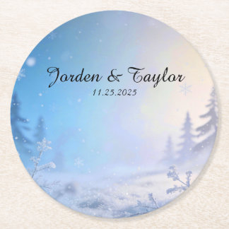 Dessous-de-verre Rond En Papier Rêverie d'hiver doux Coasters de mariage