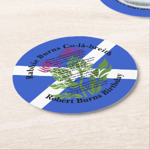 Dessous-de-verre Rond En Papier Robert Burns Anniversaire Poème Thistler Drapeau
