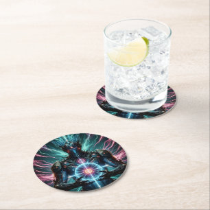 Dessous-de-verre Rond En Papier Robot Futuriste Noyau Cosmique Cyberpunk