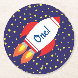Dessous-de-verre Rond En Papier Rocketship Outer Space mignon Enfant Anniversaire