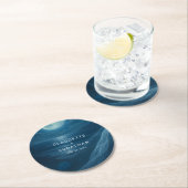 Dessous-de-verre Rond En Papier Romantic Blue Moonlit Beach Custom Names Wedding (En situation)