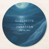 Dessous-de-verre Rond En Papier Romantic Blue Moonlit Beach Custom Names Wedding (Devant)