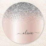 Dessous-de-verre Rond En Papier Rose Gold<br><div class="desc">Rose Gold - Blush Pink and Silver Faux Foil Metallic Sparkle Parties scintillant brossé Métal Monogramme Nom Dessous de verre papier. Cela fait le cadeau parfait de remise de diplômes,  anniversaire,  mariage,  douche nuptiale,  anniversaire,  baby shower ou bachelorette pour quelqu'un qui aime le luxe glam et les styles chic.</div>