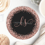 Dessous-de-verre Rond En Papier Rose Gold Blush Pink Parties scintillant Glam Nom<br><div class="desc">Glam Rose Parties scintillant or Dessous de verre de papier monogramme élégant. Personnalisez facilement ce design de dessous de verre en papier chic et tendance avec une élégante parties scintillant brillante rose or sur un arrière - plan noir. Le design comprend votre monogramme manuscrit avec de jolis tourbillons et votre...</div>