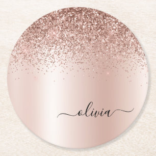 Dessous-de-verre Rond En Papier Rose Gold - Parties scintillant rose pâle Nom du m