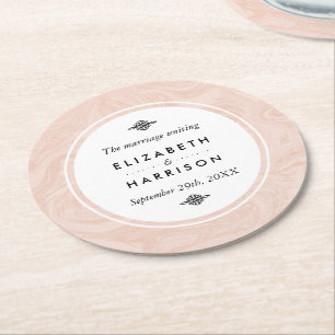 Dessous-de-verre Rond En Papier Rose marbré Élégant mariage vintage  marbré