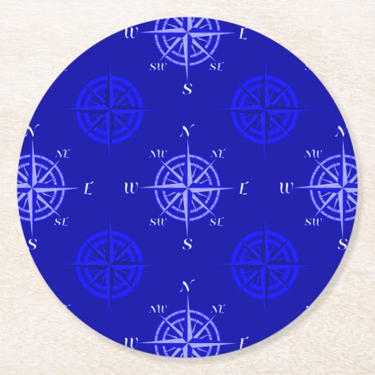 Dessous-de-verre Rond En Papier Rose Ocean Blue Compass (Devant)