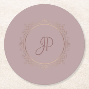 Dessous-de-verre Rond En Papier Rose personnalisé Monogramme Modèle  Élégant
