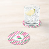 Dessous-de-verre Rond En Papier Rose rose joyeux anniversaire (En situation)