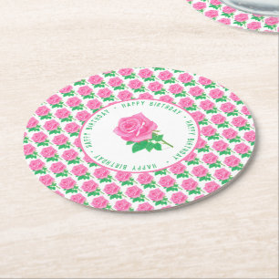 Dessous-de-verre Rond En Papier Rose rose joyeux anniversaire