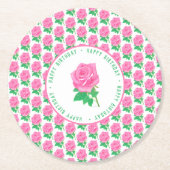 Dessous-de-verre Rond En Papier Rose rose joyeux anniversaire (Devant)