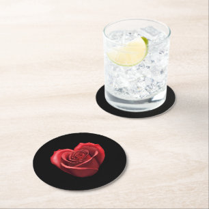Dessous-de-verre Rond En Papier Rose rouge en forme de coeur Mariage