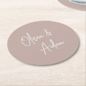 Dessous-de-verre Rond En Papier Rose Taupe | Mariage de script manuscrit moderne (Incliné)