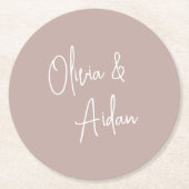 Dessous-de-verre Rond En Papier Rose Taupe | Mariage de script manuscrit moderne (Devant)