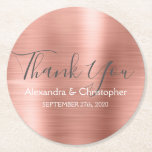 Dessous-de-verre Rond En Papier Rose vif - Or Rose Merci Mariage moderne<br><div class="desc">Blush Pink - Rose Gold Faux métal acier inoxydable Dessous de verre de Merci de mariage modernes et élégants. Ces Roses Gold Drink Coasters peuvent être customisés pour inclure votre nom et votre date de mariage. Le Dessous de verre d'or Rose fait partie de la Collection de Mariages d'or Rose....</div>
