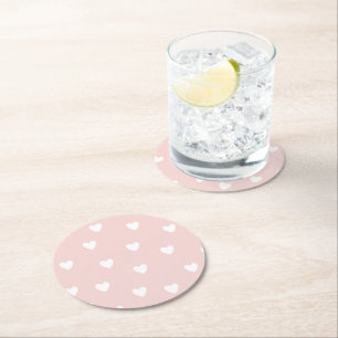 Dessous-de-verre Rond En Papier Rosée avec Coeurs Blancs