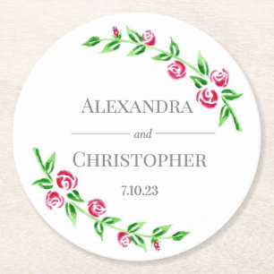 Dessous-de-verre Rond En Papier Roses Romantiques
