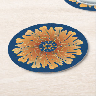 Dessous-de-verre Rond En Papier Rosette de feuille et de gland de chêne