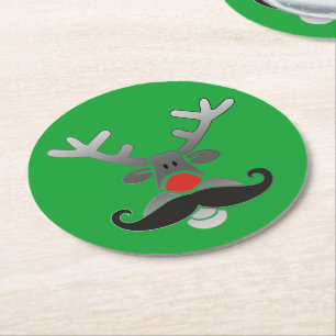 Dessous-de-verre Rond En Papier Roudolphe à nez rouge avec Moustache + votre idée