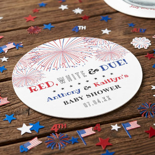 Dessous-de-verre Rond En Papier Rouge, Blanc & Due ! baby shower 4 juillet