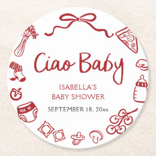 Dessous-de-verre Rond En Papier Rouge Italien Main Tirée Pizza Ciao Baby shower bé
