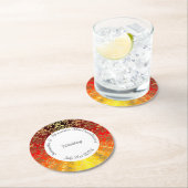 Dessous-de-verre Rond En Papier Rouge orange et or mariage damassé (En situation)