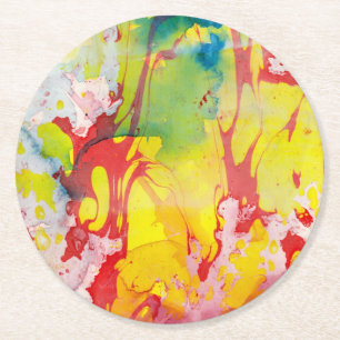 Dessous-de-verre Rond En Papier Rouge rose Jaune Bleu Vert pourpre Marbre Look