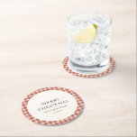 Dessous-de-verre Rond En Papier Rouge rustique En vichy moderne Noël<br><div class="desc">Dessous de verre en papier de Noël rustique avec un design élégant,  le salut modifiable "Joyeux Noël" avec votre nom de famille et l'année sur un style vintage en vichy motif.</div>