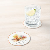 Dessous-de-verre Rond En Papier Rouille Jaune Automne Automne Paysage Plaid Mariag (En situation)