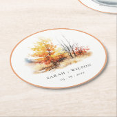 Dessous-de-verre Rond En Papier Rouille Jaune Automne Automne Paysage Plaid Mariag (Incliné)